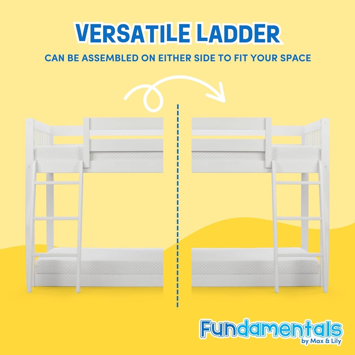 White Fundamental Twin Low Bunk Bed, Kids Solid Wood Modern Bed Frame