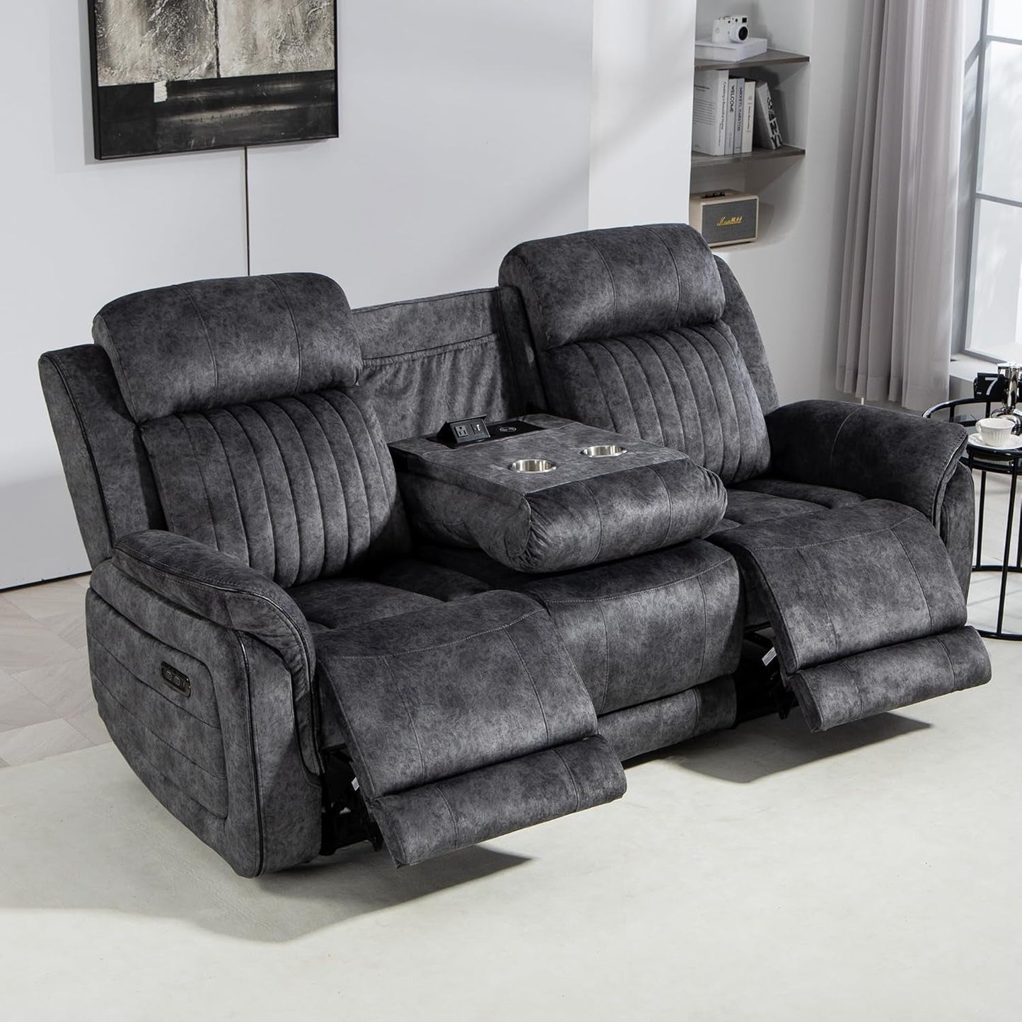 Zero Gravity Power Reclining Sofa with Adjustable Headrest, Electric Reclining Couch with Wireless Charge, Power Recliner Sofa Couch with Drop down Table,Cup Holder,Usb Ports (Grey)