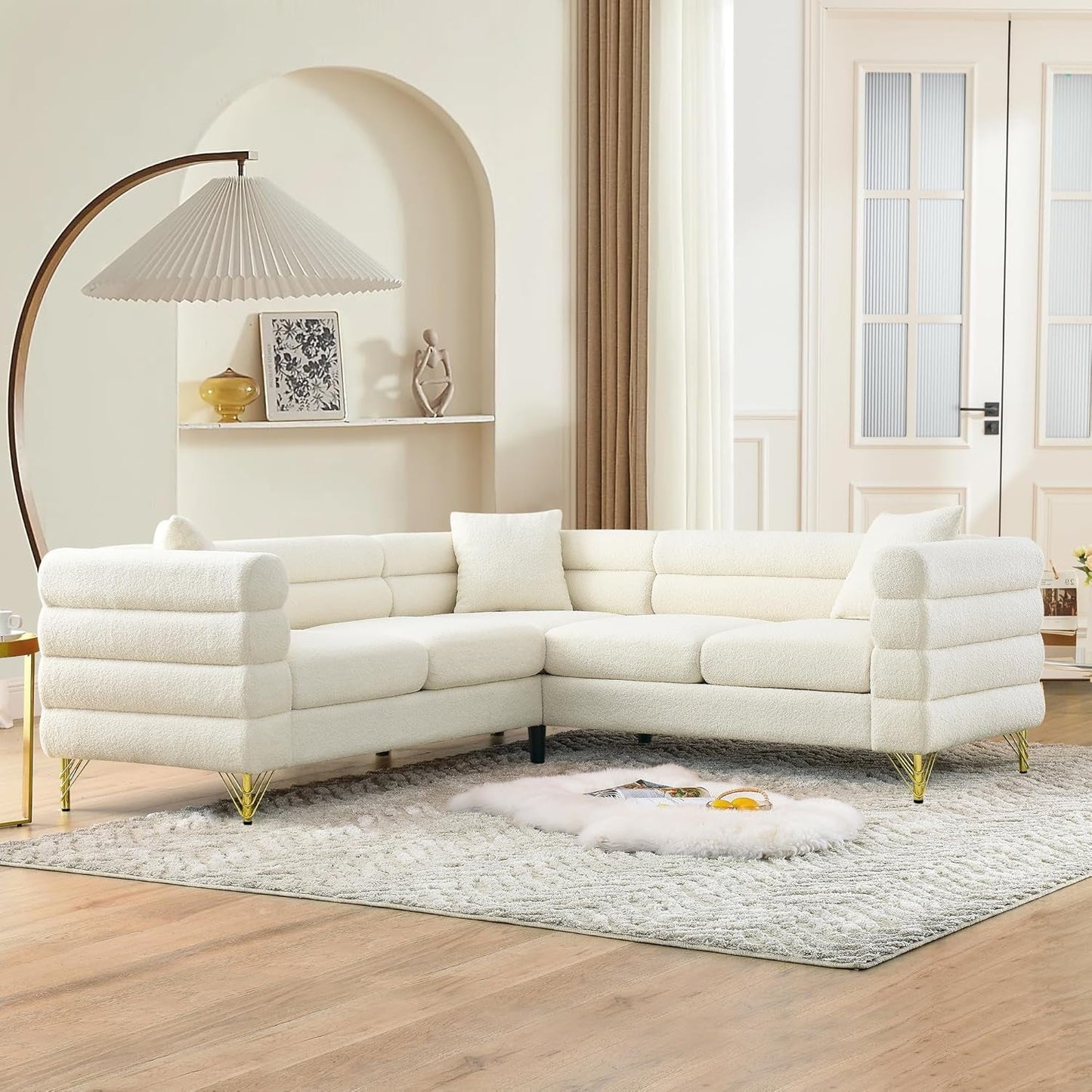 Oversized White Corner Sofa 5 Seater Teddy Couch