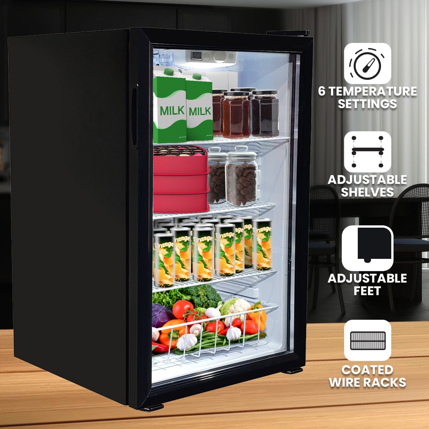 NNEDPE 130L Mini Bar Fridge Glass Door Beverage Cooler Refrigerator