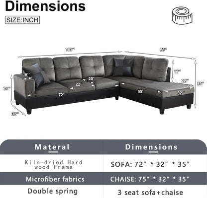 2 Pieces Sectional Sofa Sets, L-Shape Sofa Microfiber Couch Living Room Sofa Set with Chaise Using for Living Room Furniture(A-Taupe, Right Hand Facing)