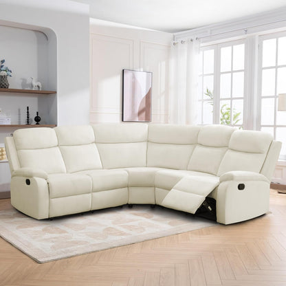 Off-White Flannel Recliner Sectional Sofa 5 Seats