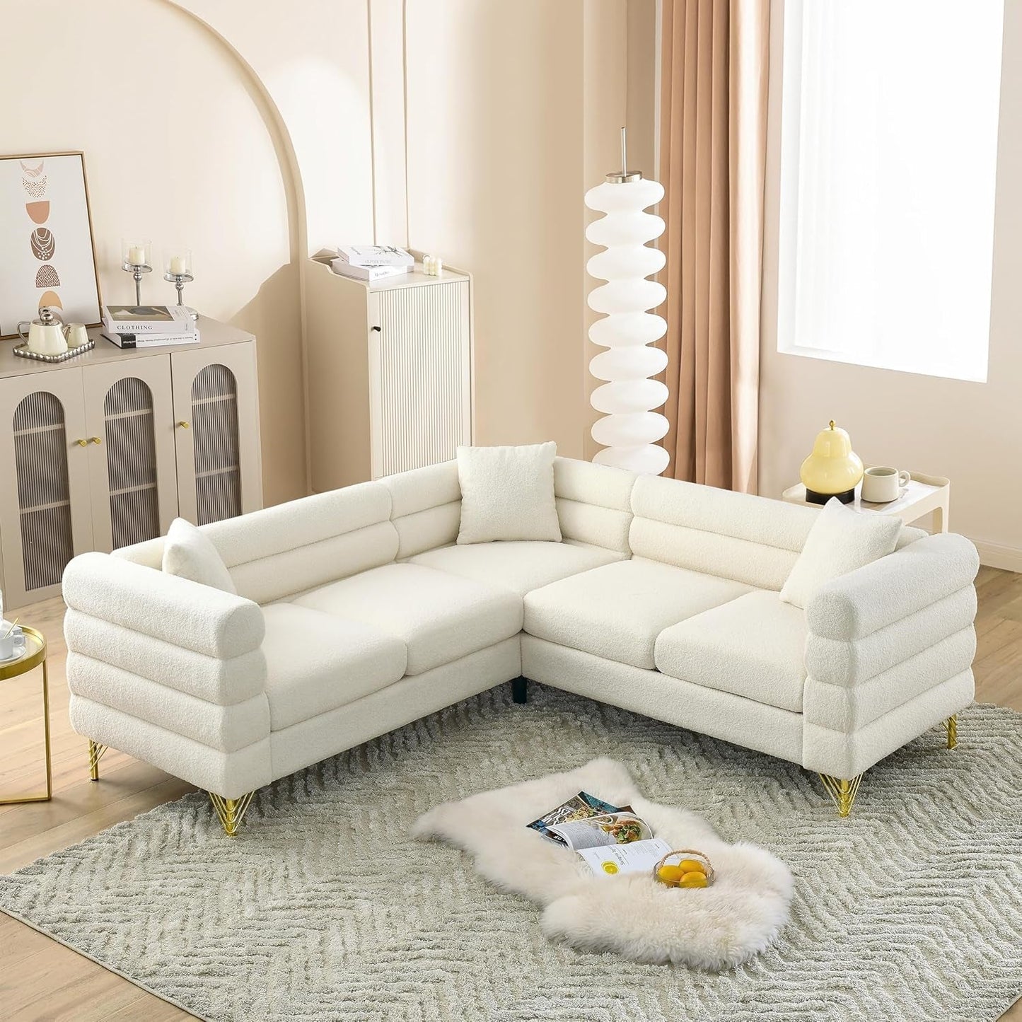 Oversized White Corner Sofa 5 Seater Teddy Couch