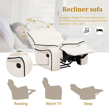 Leather Recliner Sofa Set, Leather Couch Set for Living Room, Living Room Furniture Set with Storage Console & Cup Holder for Living Room/Office (Recliner Couch Set) Creamy White