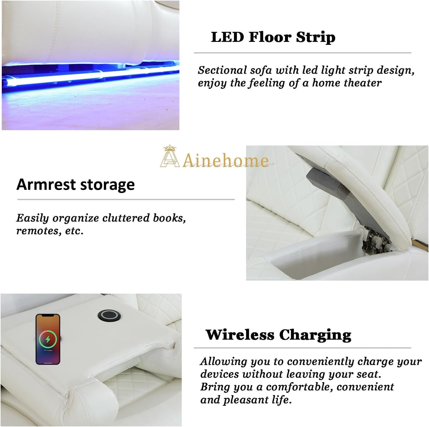 Luxury Living Room Furniture Sets Power Recliner Sectional Sofa Recliner Couch Set Recliner Leather Couch and Recliner Set Loveseat Chair for House/Office/Theater Seating(Creamy White)