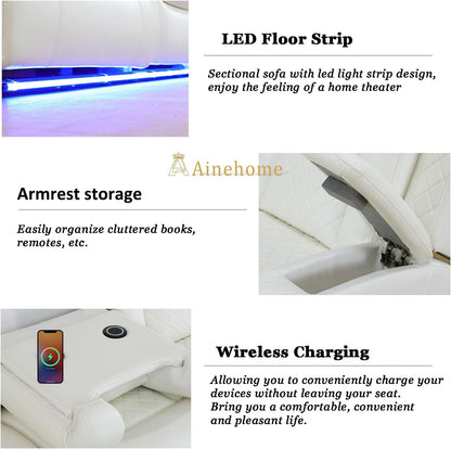 Luxury Living Room Furniture Sets Power Recliner Sectional Sofa Recliner Couch Set Recliner Leather Couch and Recliner Set Loveseat Chair for House/Office/Theater Seating(Creamy White)