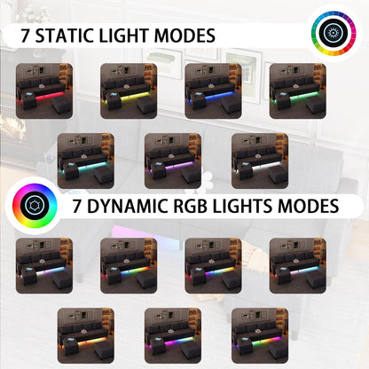 Sectional Couches for Living Room, 4 Seat Linen Sectional Sofa with Reversible Chaise Lounge/Storage Ottoman, U Shaped Couch with Smart Module-Wireless Charging/Usb/Type-C/Rgb Light (Blue)