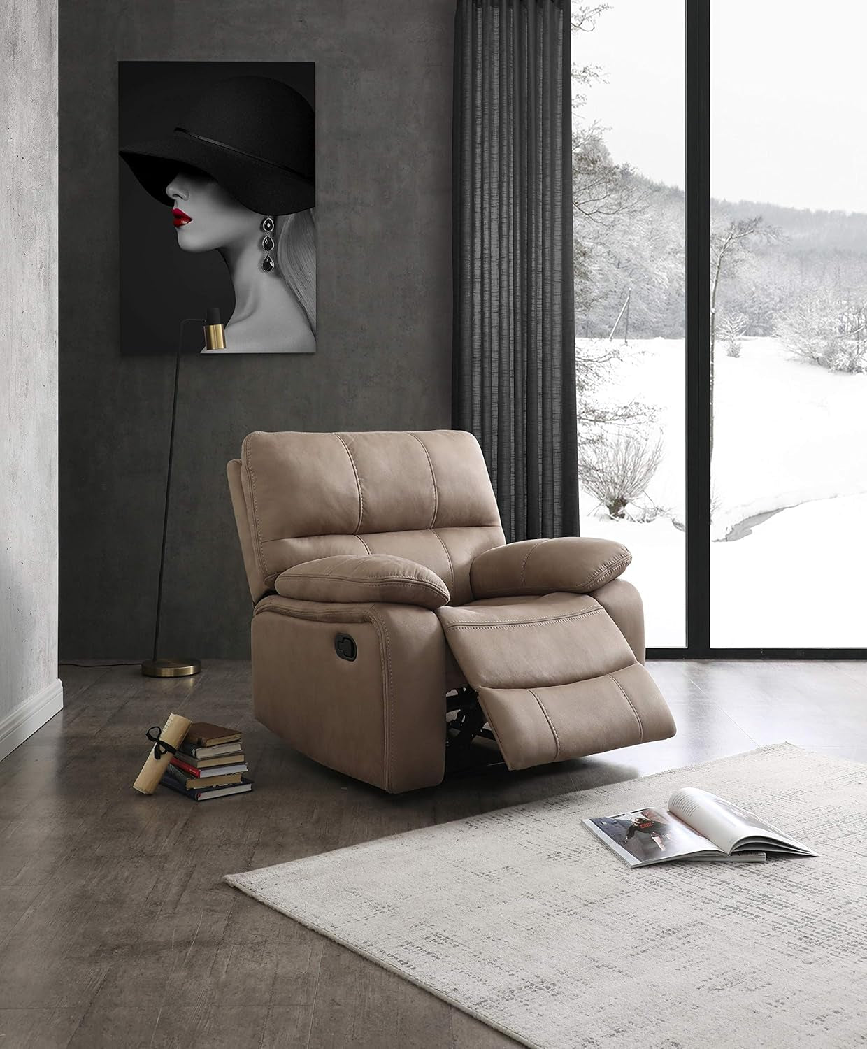 Microfiber Reclining Sofa Couch Set Living Room Set 8007 (Taupe, Recliner)