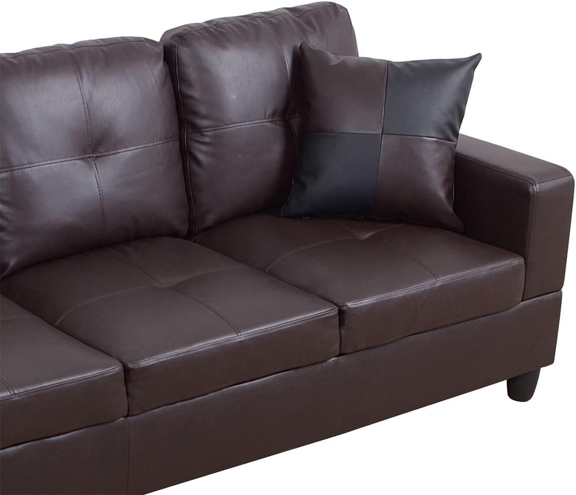 Brown Leather Sectional Couch for Living Room Set,Sectional Sofa L Shape Couch with Storage Ottoman/Brown Faux Leather/Facing Left Chaise