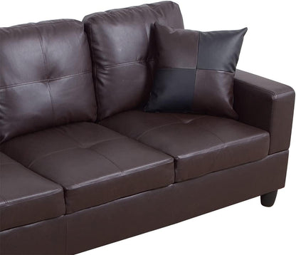 Brown Leather Sectional Couch for Living Room Set,Sectional Sofa L Shape Couch with Storage Ottoman/Brown Faux Leather/Facing Left Chaise