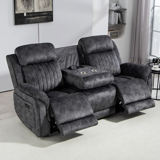Zero Gravity Power Reclining Sofa with Adjustable Headrest, Electric Reclining Couch with Wireless Charge, Power Recliner Sofa Couch with Drop down Table,Cup Holder,Usb Ports (Grey)