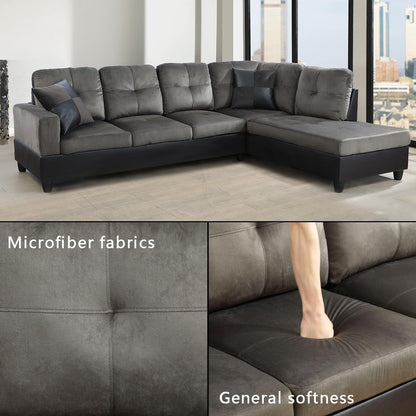 2 Pieces Sectional Sofa Sets, L-Shape Sofa Microfiber Couch Living Room Sofa Set with Chaise Using for Living Room Furniture(A-Taupe, Right Hand Facing)