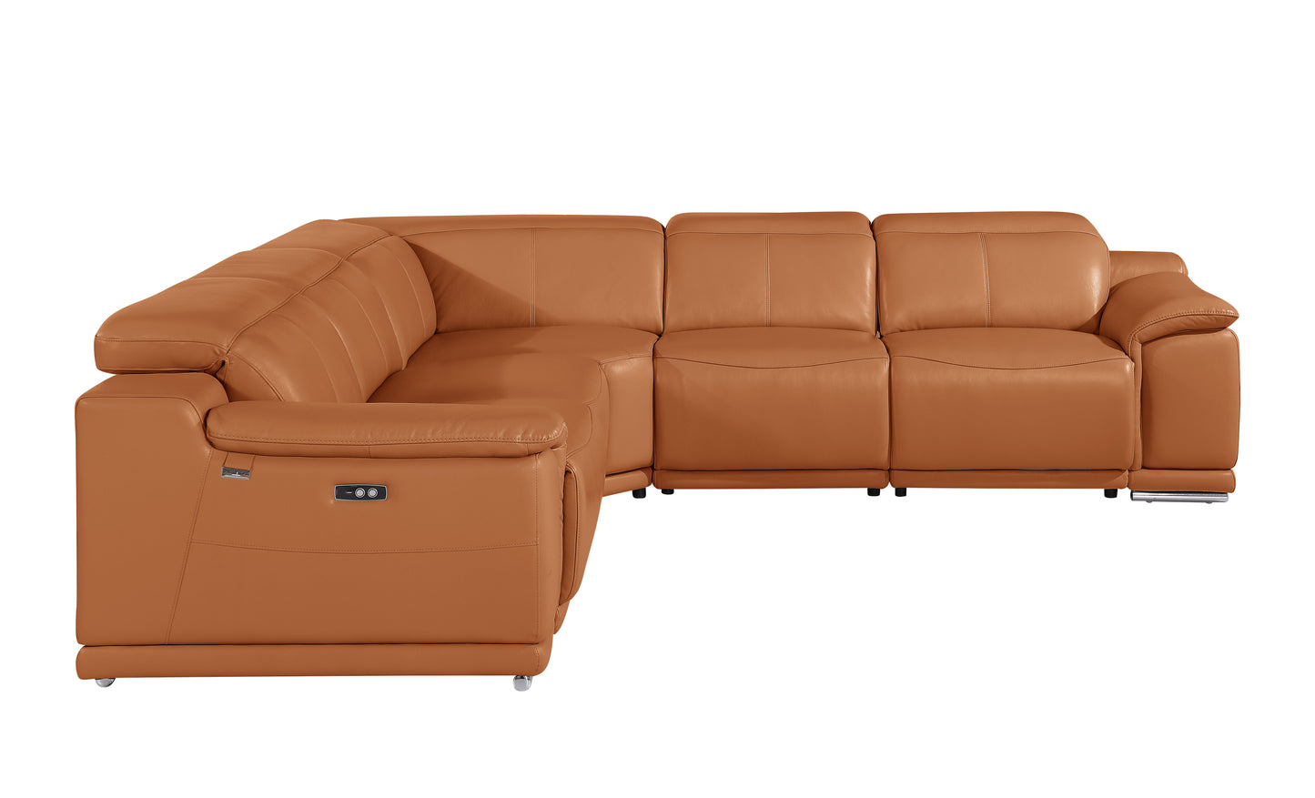 Camel Italian Leather Modular L Shaped Five Piece Corner Sectional