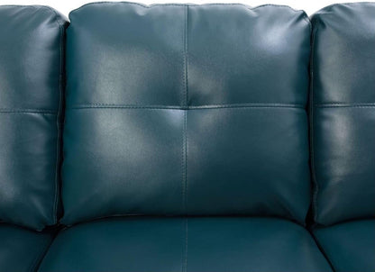 L-Shaped 3-Piece Semi PU Synthetic Leather Sofa with Storage Ottoman Set, Sectional Couch Sofa Set for Living Room, Office, Small Space, Peacock Blue