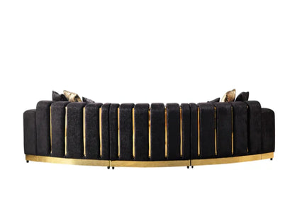 Black Velvet Curved Three Piece Sectional With Toss Pillows