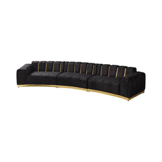 Black Velvet Curved Three Piece Sectional With Toss Pillows