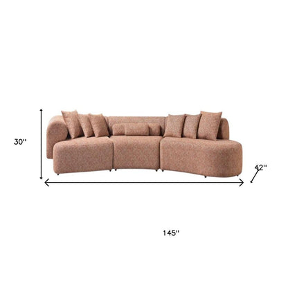 Orange Boucle Modular Curved Three Piece Sectional With Toss Pillows