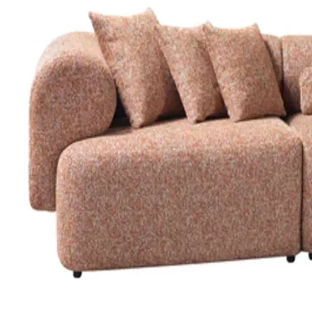 Orange Boucle Modular Curved Three Piece Sectional With Toss Pillows