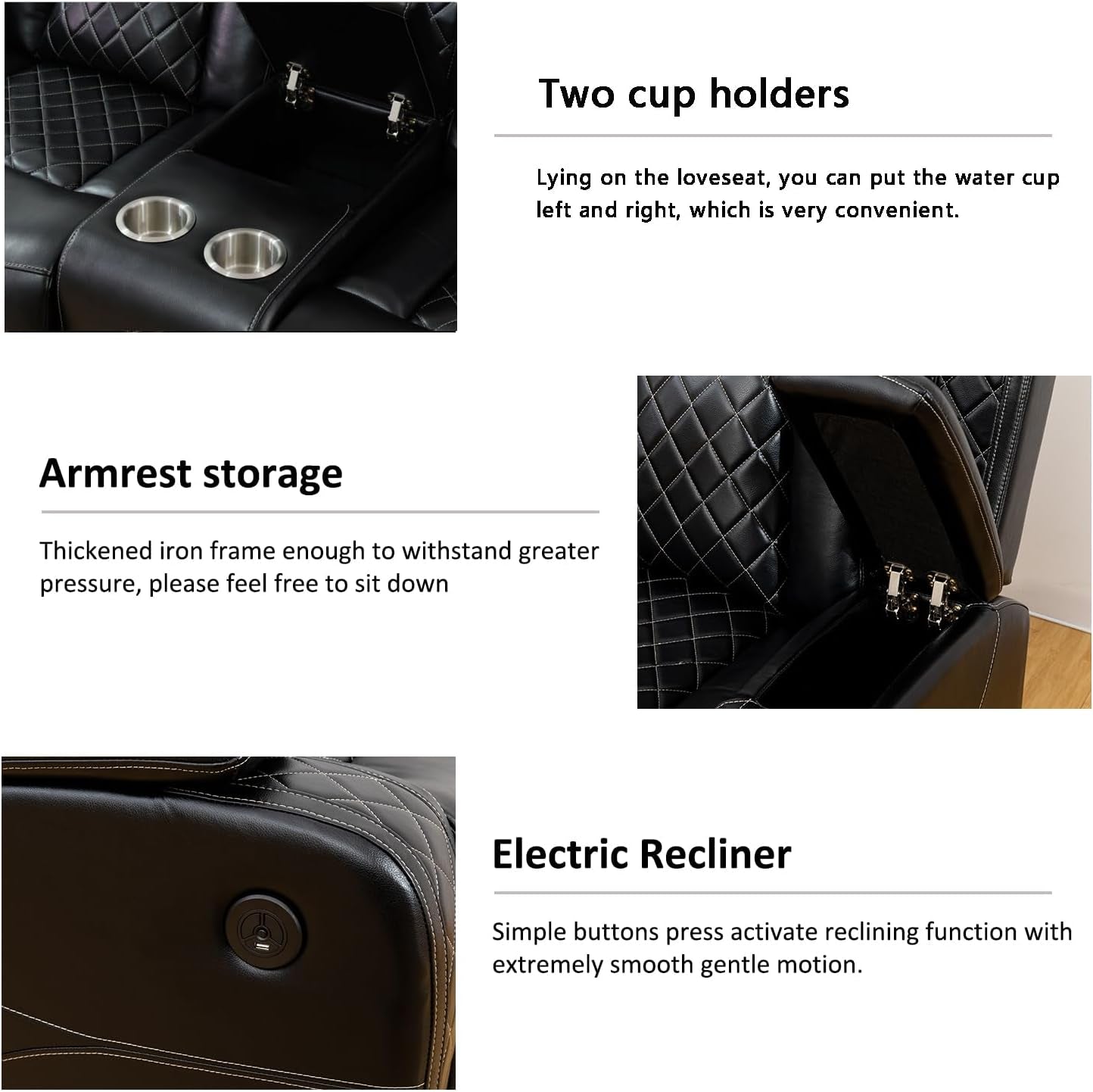 Luxury Living Room Furniture Sets Power Recliner Sectional Sofa Recliner Couch Set Recliner Leather Couch and Recliner Set Loveseat Chair for House/Office/Theater Seating(A-Black)