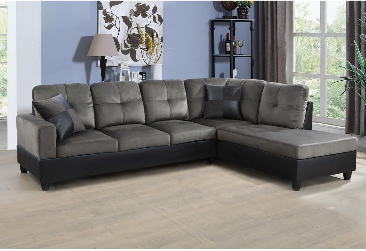 2 Pieces Sectional Sofa Sets, L-Shape Sofa Microfiber Couch Living Room Sofa Set with Chaise Using for Living Room Furniture(A-Taupe, Right Hand Facing)