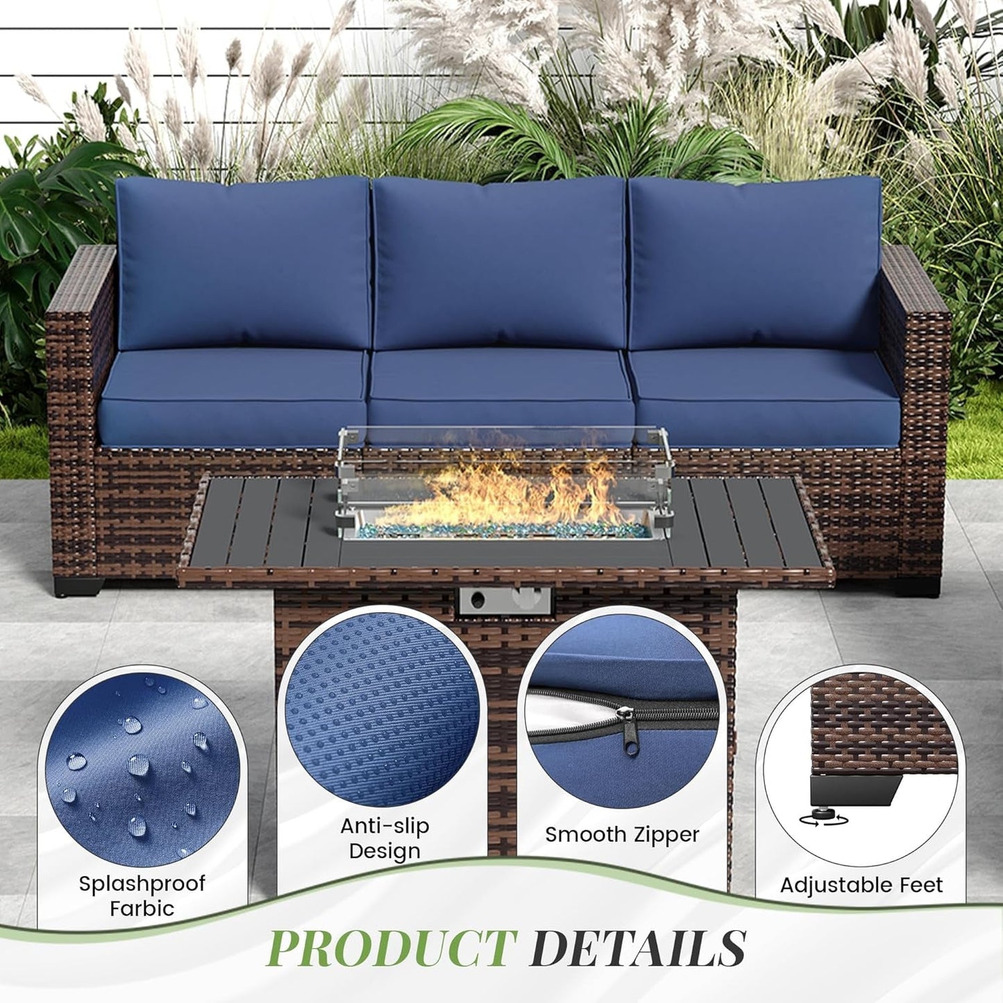 Oversized Outdoor Sectional Sofa Set with Fire Pit