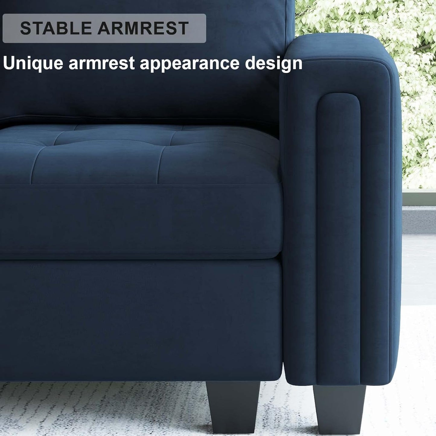 Velvet L Shaped Sofa Couch with Reversible Chaise Convertible Modular Sectional Sofa Set with Storage Ottoman Corner Sofa Set for Living Room Blue