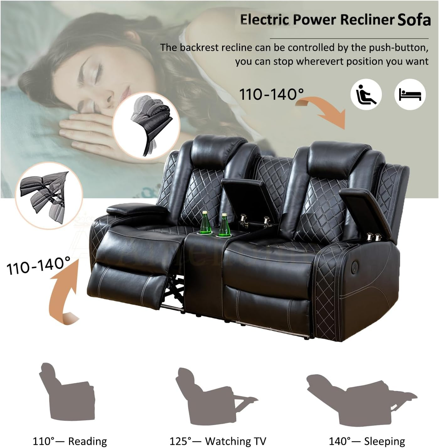 Luxury Living Room Furniture Sets Power Recliner Sectional Sofa Recliner Couch Set Recliner Leather Couch and Recliner Set Loveseat Chair for House/Office/Theater Seating(A-Black)