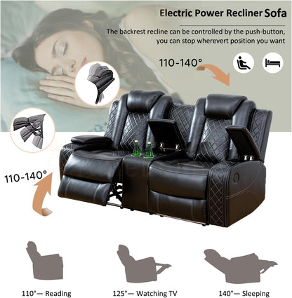 Luxury Living Room Furniture Sets Power Recliner Sectional Sofa Recliner Couch Set Recliner Leather Couch and Recliner Set Loveseat Chair for House/Office/Theater Seating(A-Black)