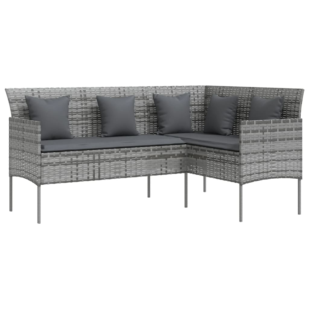 NNEVL L-shaped Couch Sofa with Cushions Poly Rattan Grey