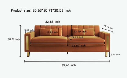 2-Piece Loveseat Couch Set for Living Room, 86" Orange Velvet Sofa Couch with 4 Pillows & Gold Metal Legs, Modern Upholstered Sofa Set Love Seat Sectional Couches for Apartment Home Office
