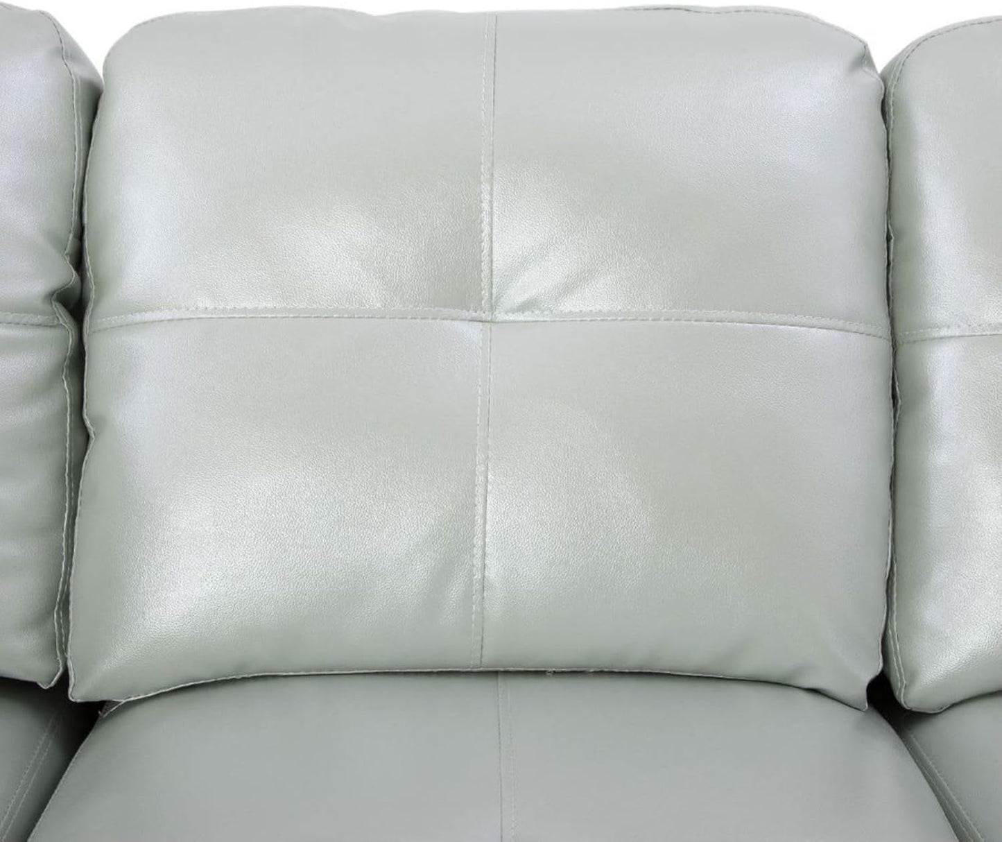 L-Shaped 3-Piece Semi PU Synthetic Leather Sofa with Storage Ottoman Set, Sectional Couch Sofa Set for Living Room, Office, Small Space, Silver Green