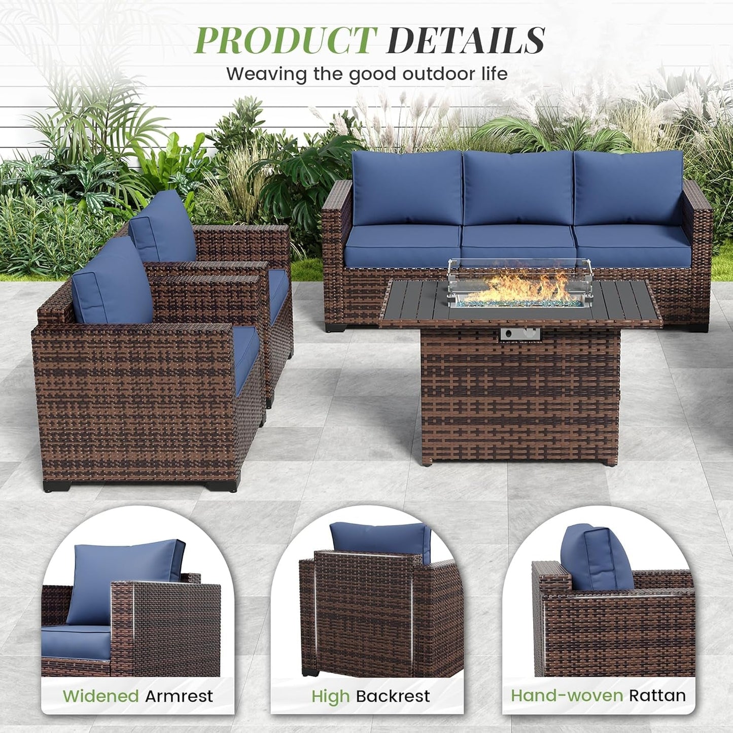 Oversized Outdoor Sectional Sofa Set with Fire Pit