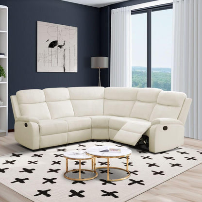 Off-White Flannel Recliner Sectional Sofa 5 Seats