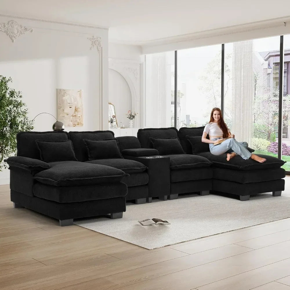Comfy U Shape Cloud Couch - 124\" Chenille Sofa