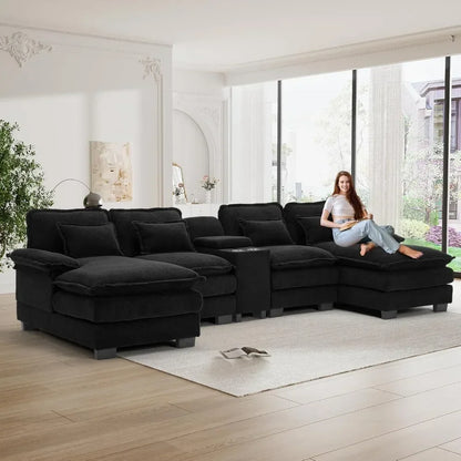 Comfy U Shape Cloud Couch - 124\" Chenille Sofa