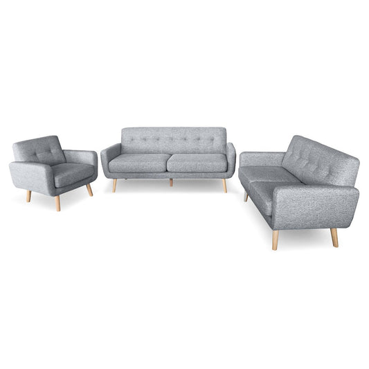 NNEDSZ Sarantino 6-Seater Linen Sofa Set Couch Futon - Light Grey-0