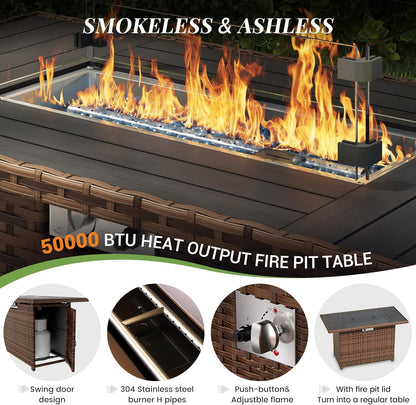 Oversized Outdoor Sectional Sofa Set with Fire Pit