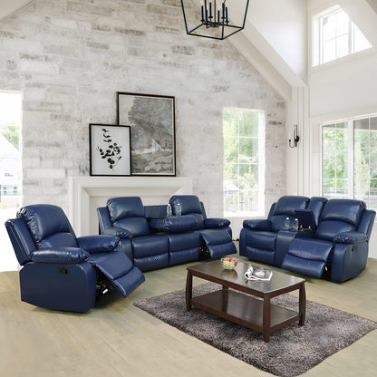 Manual Leather Recliner Sofa Set for Living Room Furniture Set,Leather Recliner Couch Set for Home/Office,Leather Couch Set for 3-Pieces(Sofa+Loveseat+Chair) Blue