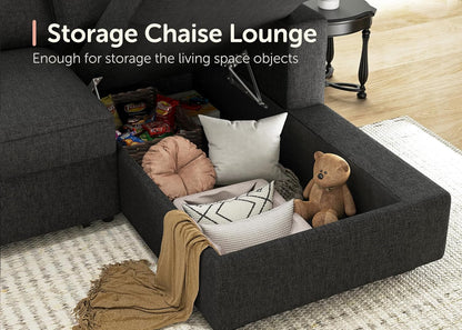 Sectional Sleeper Sofa with Pull Out Bed, Reversible Sectional Sleeper Couch with Storage Chaise U Shape Sectional Sofa, Dark Grey