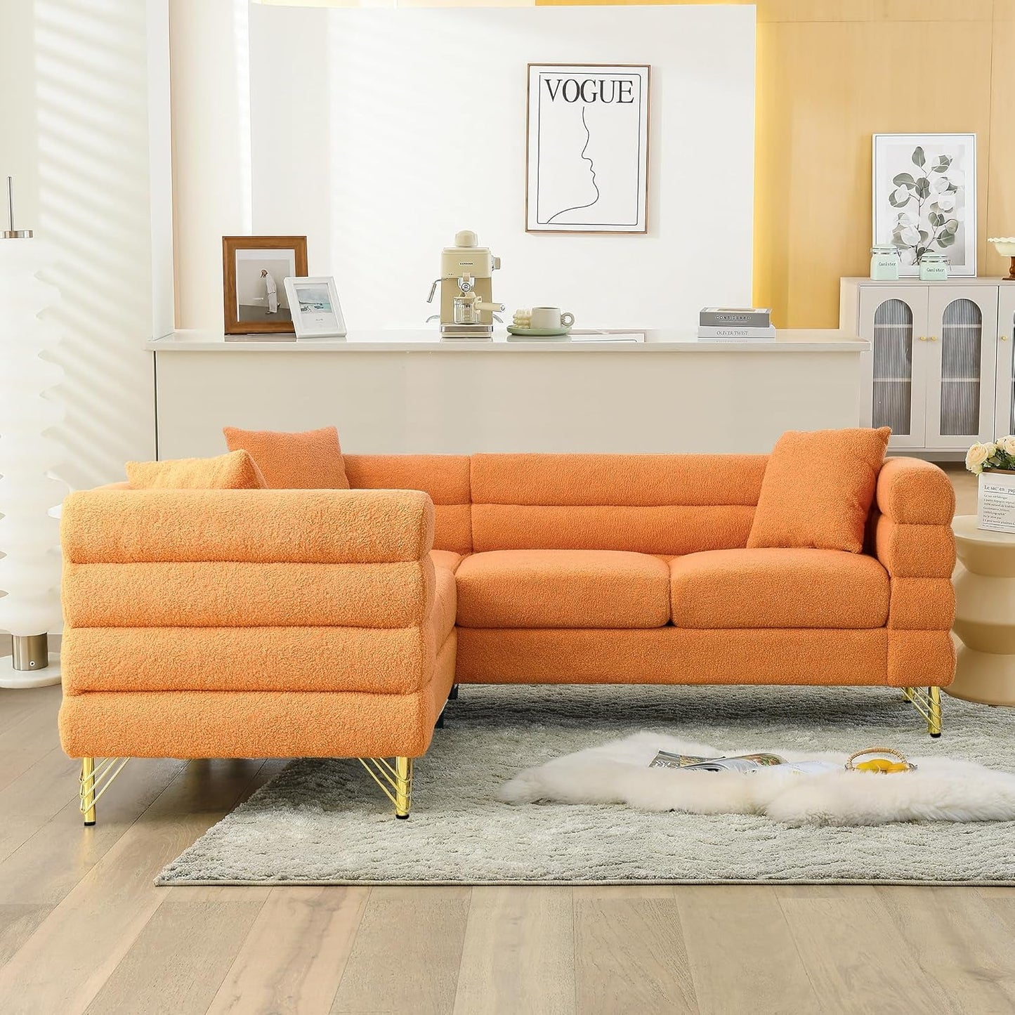 Orange Oversized Corner Sofa 5 Seat Teddy Couch