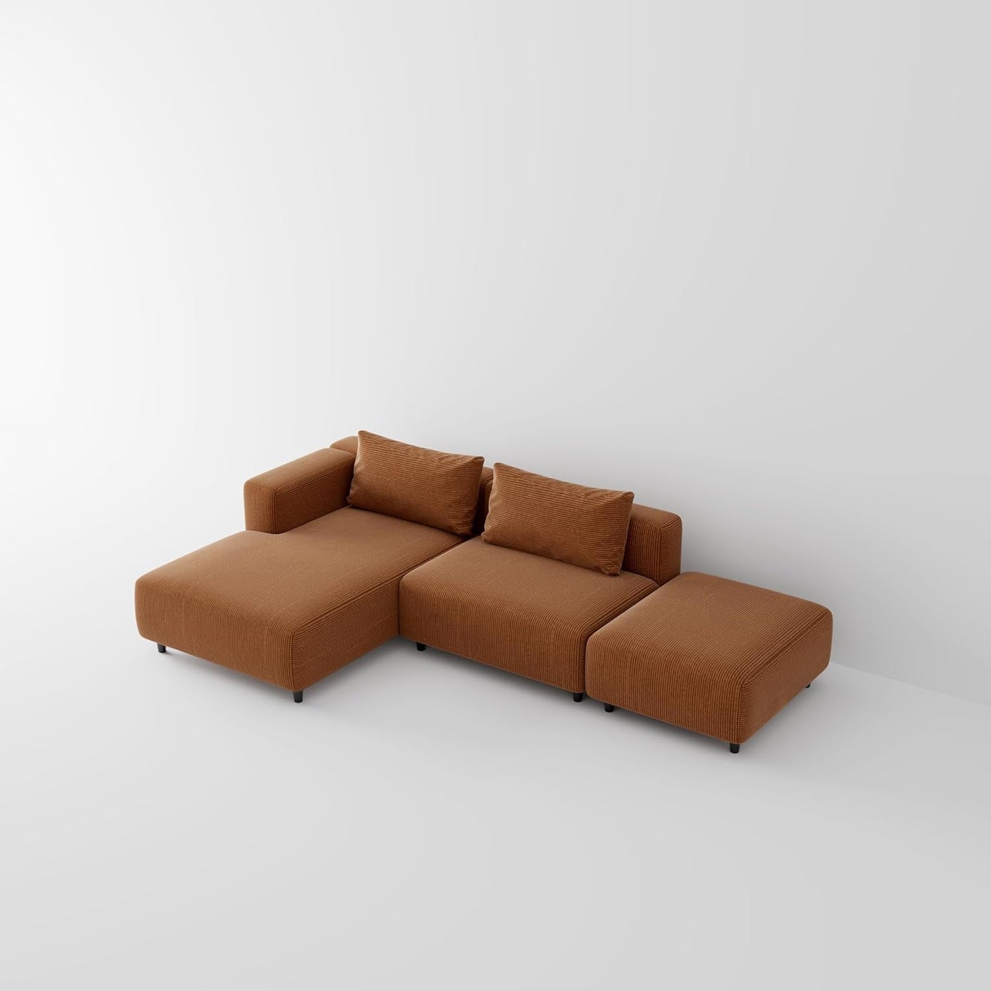 Soft Corduroy Sectional Modular Sofa Set, Modern L-Shaped Chaise Couch for Living Room, Apartment, Office, Small Spaces, Orange Brown