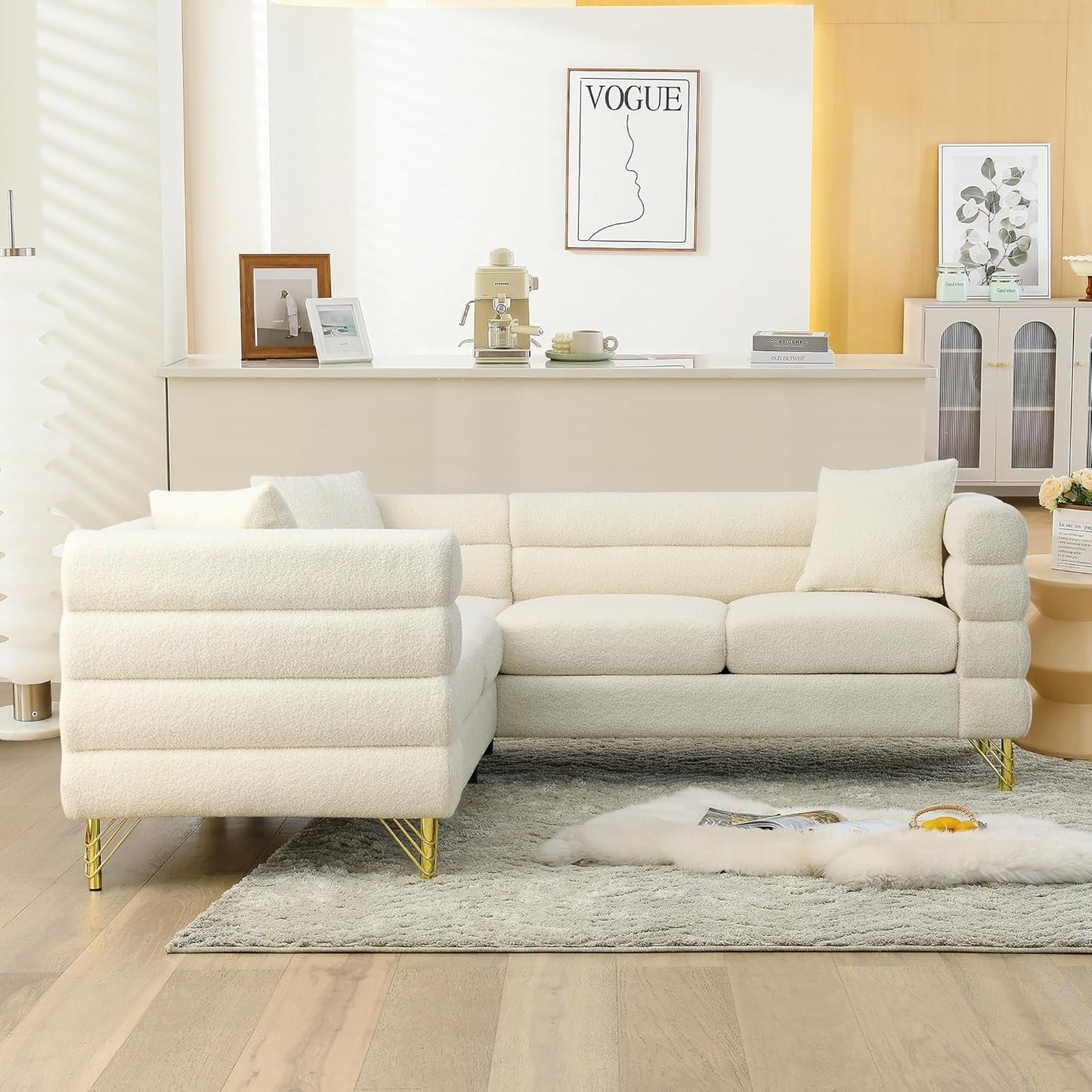 Oversized White Corner Sofa 5 Seater Teddy Couch