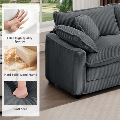 Oversized 2 Piece Sofa Set for Living Room, 3-Seater & Loveseat Couch, Modular Sectional Deep Seat Corduroy Comfy Cloud Couches with 4 Armrest Pillows and 5 Toss Pillows, Grey