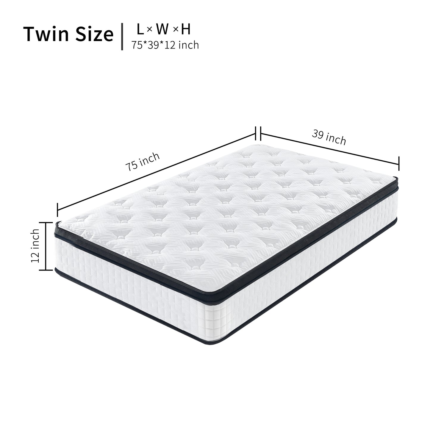12 Inch Hybrid Mattress Individual Pocket Spring Memory Foam Knitted Cover CertiPUR-US White