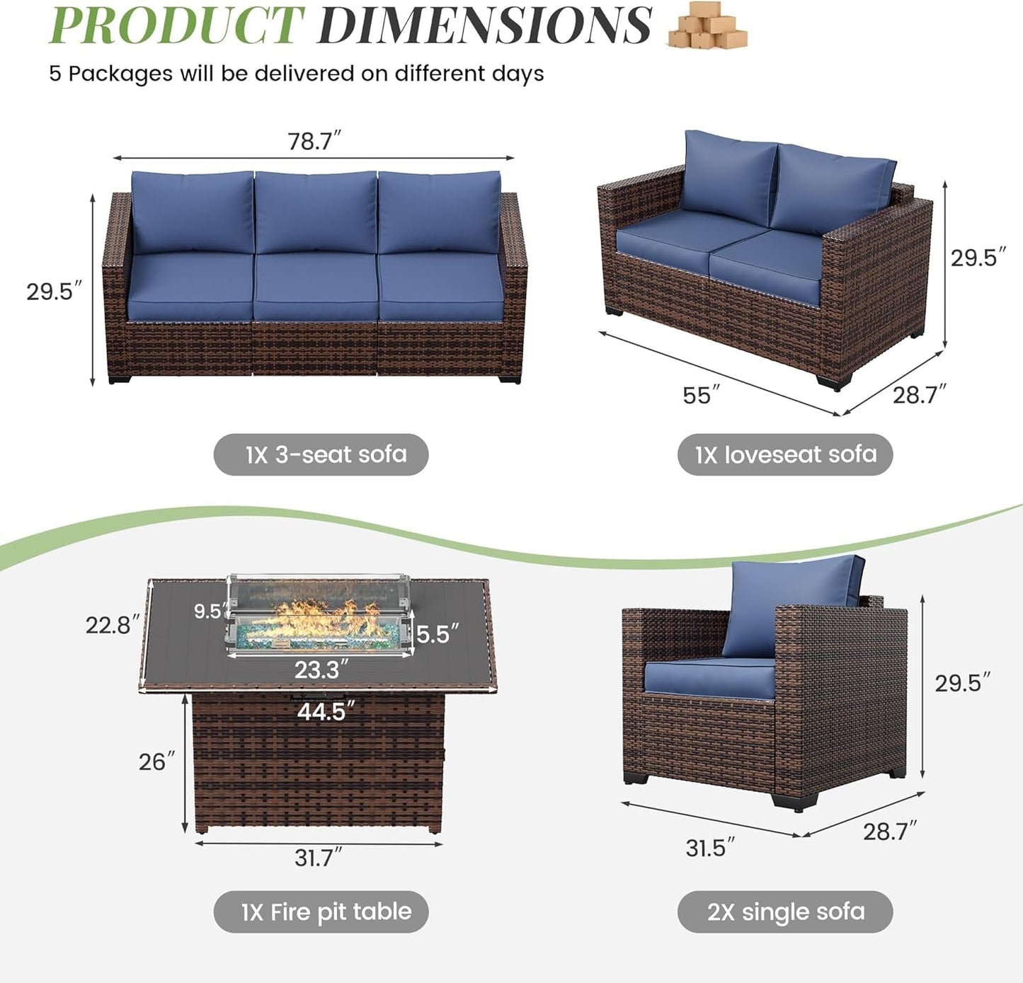 Oversized Outdoor Sectional Sofa Set with Fire Pit