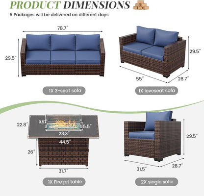 Oversized Outdoor Sectional Sofa Set with Fire Pit