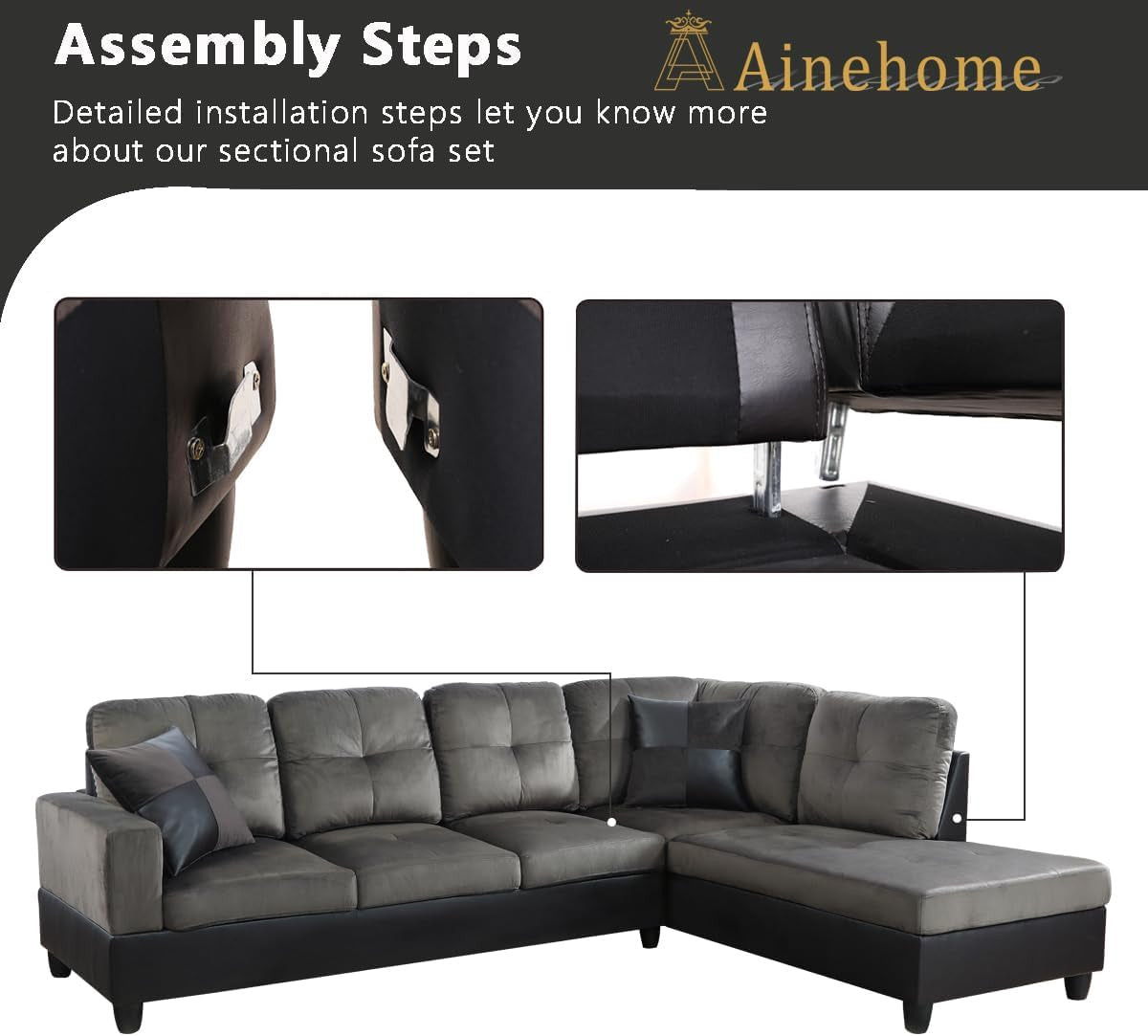 2 Pieces Sectional Sofa Sets, L-Shape Sofa Microfiber Couch Living Room Sofa Set with Chaise Using for Living Room Furniture(A-Taupe, Right Hand Facing)