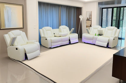 Luxury Living Room Furniture Sets Power Recliner Sectional Sofa Recliner Couch Set Recliner Leather Couch and Recliner Set Loveseat Chair for House/Office/Theater Seating(Creamy White)