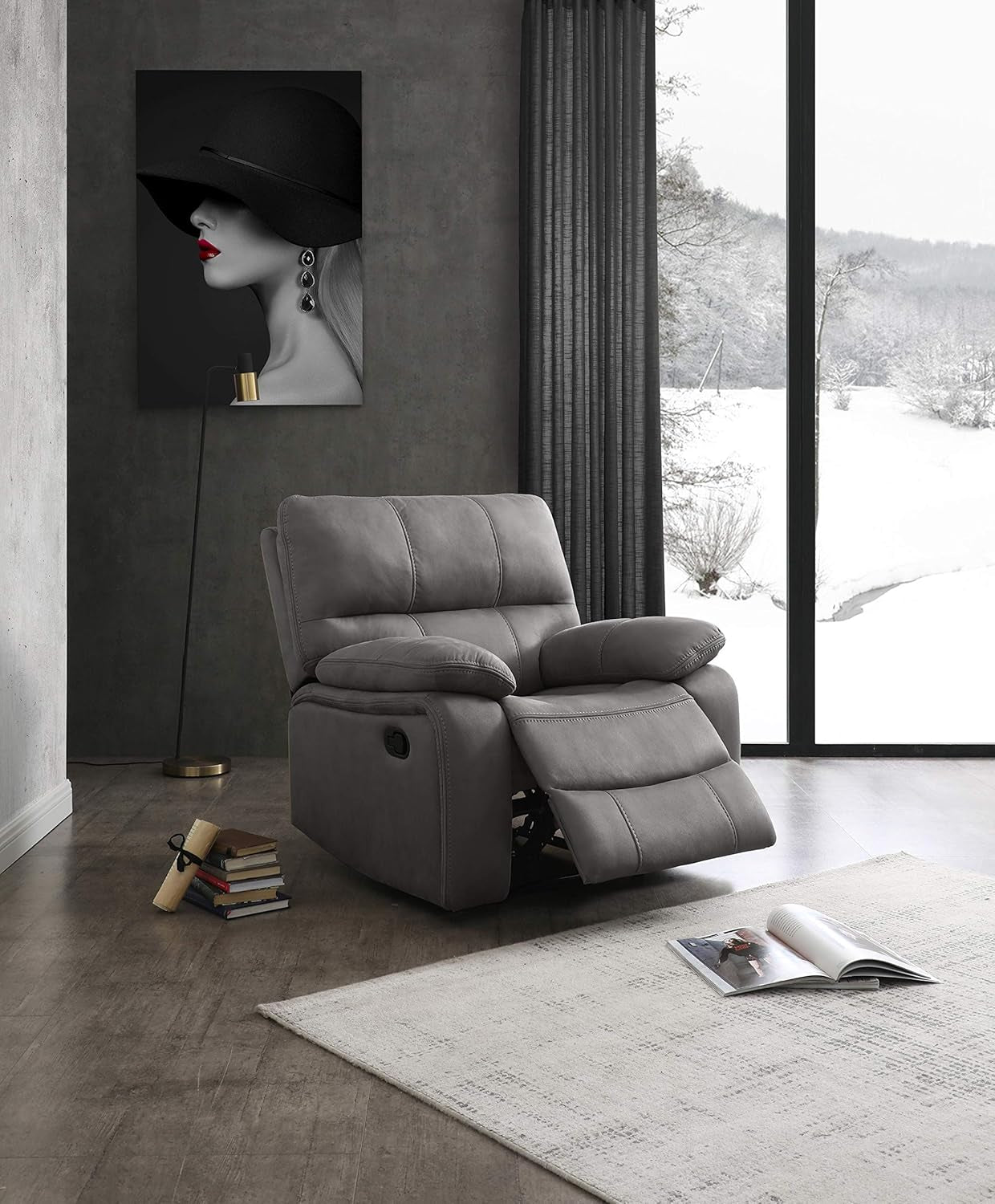 Microfiber Reclining Sofa Couch Set Living Room Set 8007 (Grey, Recliner)