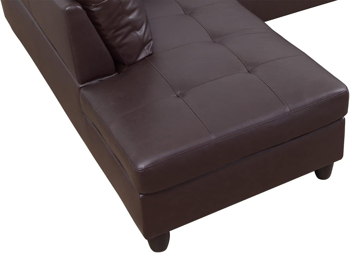 Brown Leather Sectional Couch for Living Room Set,Sectional Sofa L Shape Couch with Storage Ottoman/Brown Faux Leather/Facing Left Chaise